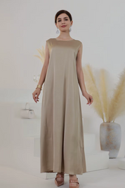 Élégance Royale : Abaya Satin Beige (robe+kimono)
