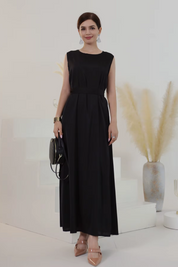 Élégance Royale : Abaya Satin Noir (robe+kimono)