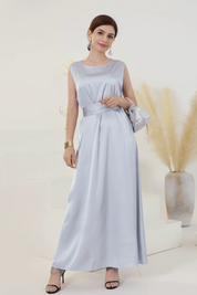 Élégance Royale : Abaya Satin Bleu (robe+kimono)