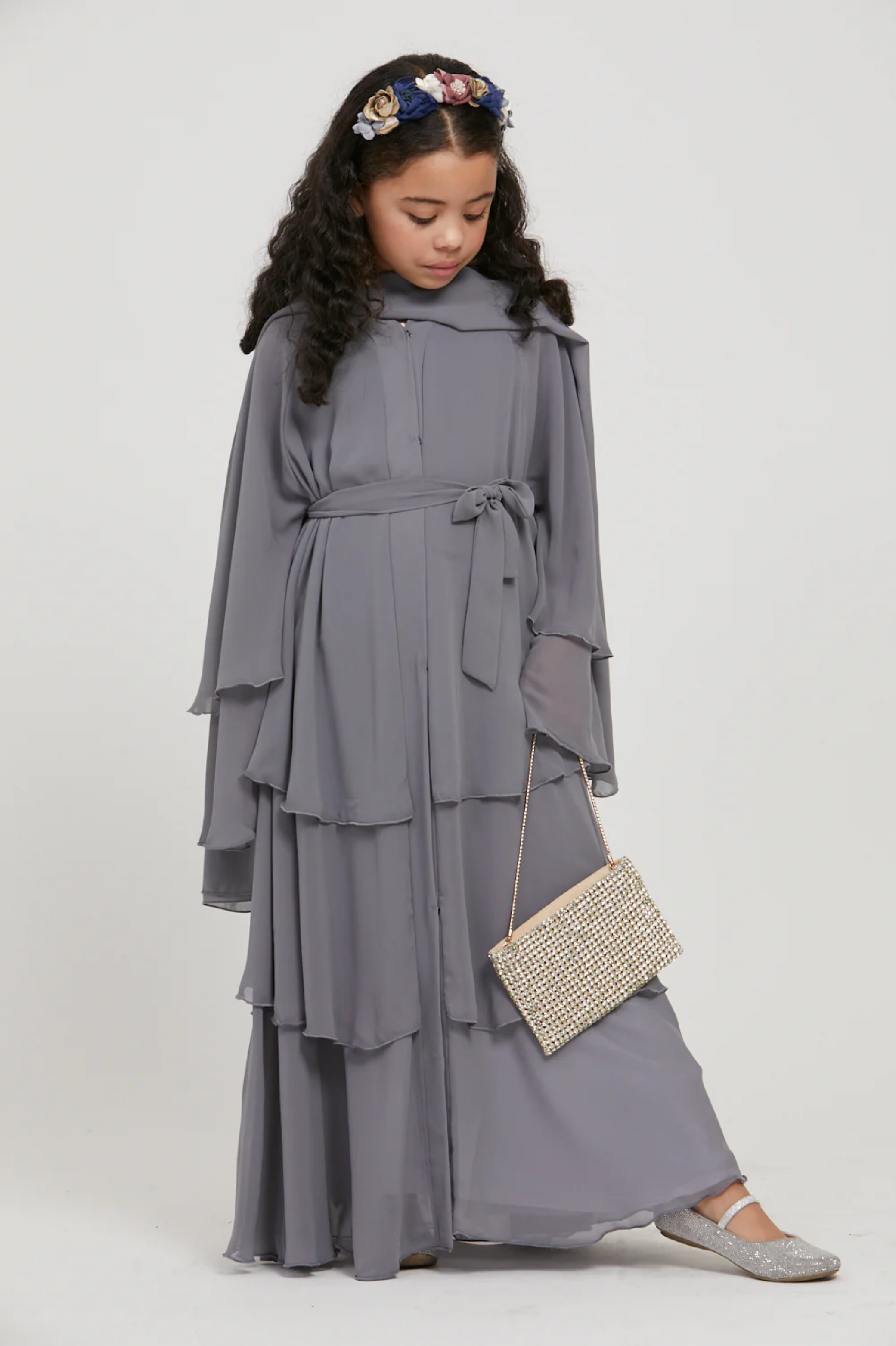 Perle Flottante : Abaya Enfant Gris (foulard inclus)