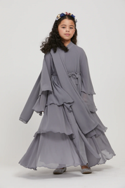 Perle Flottante : Abaya Enfant Gris (foulard inclus)