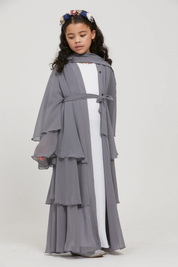 Perle Flottante : Abaya Enfant Gris (foulard inclus)
