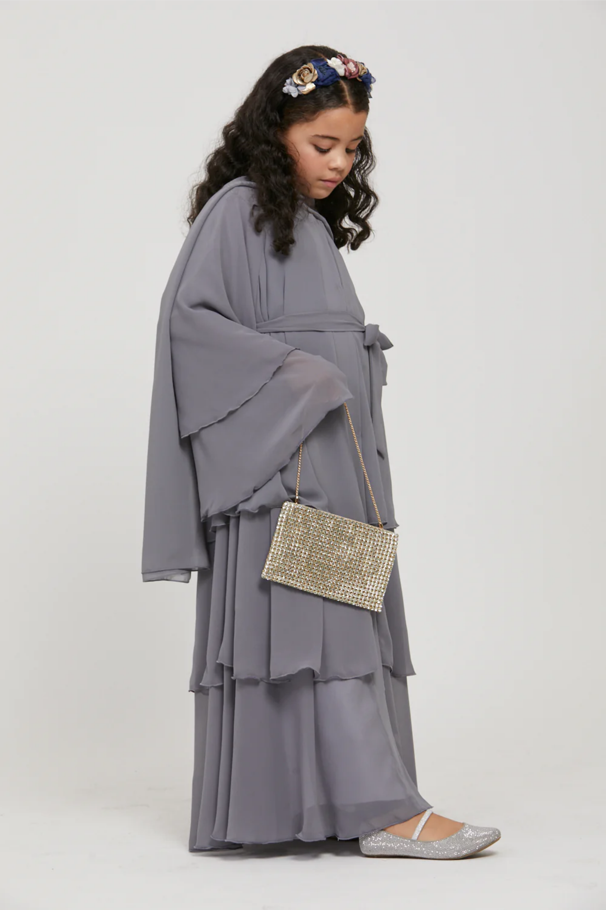 Perle Flottante : Abaya Enfant Gris (foulard inclus)