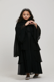 Perle Flottante : Abaya Enfant Noir (foulard inclus)