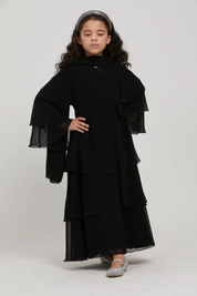 Perle Flottante : Abaya Enfant Noir (foulard inclus)