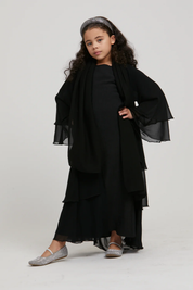 Perle Flottante : Abaya Enfant Noir (foulard inclus)