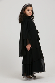 Perle Flottante : Abaya Enfant Noir (foulard inclus)