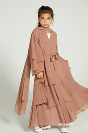 Perle Flottante : Abaya Enfant Rouille (foulard inclus)