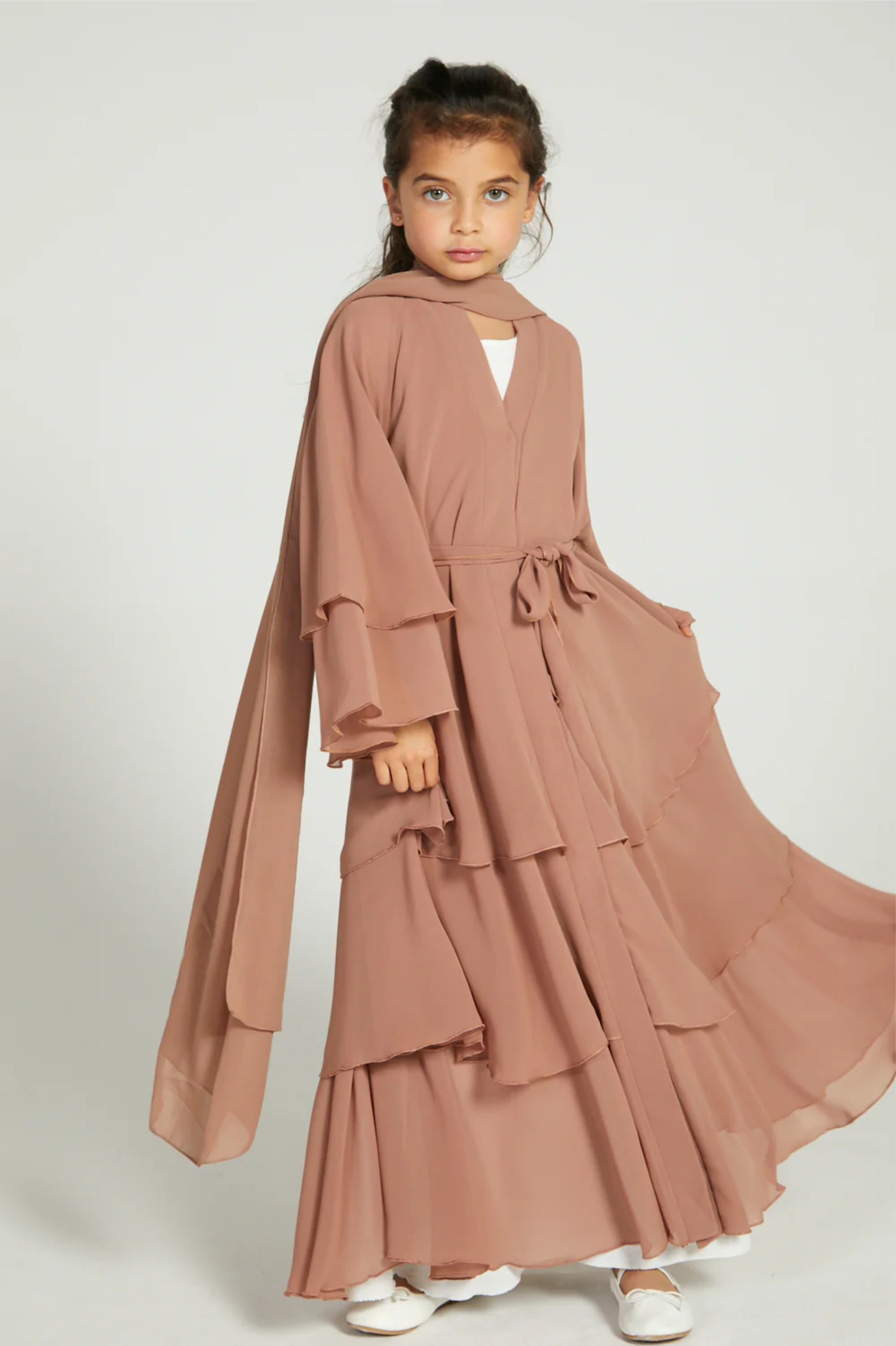 Perle Flottante : Abaya Enfant Rouille (foulard inclus)