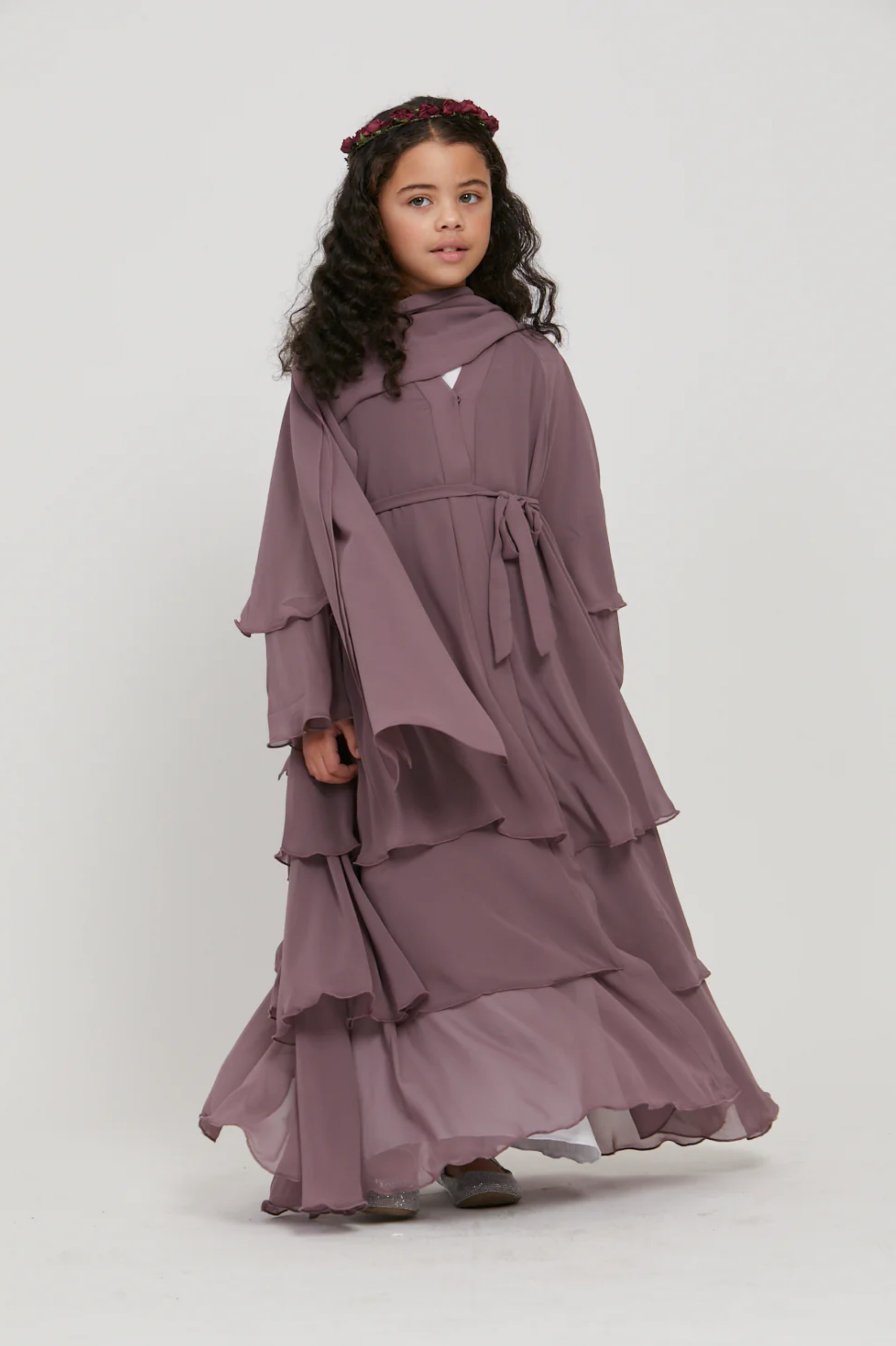 Perle Flottante : Abaya Enfant Prune (foulard inclus)