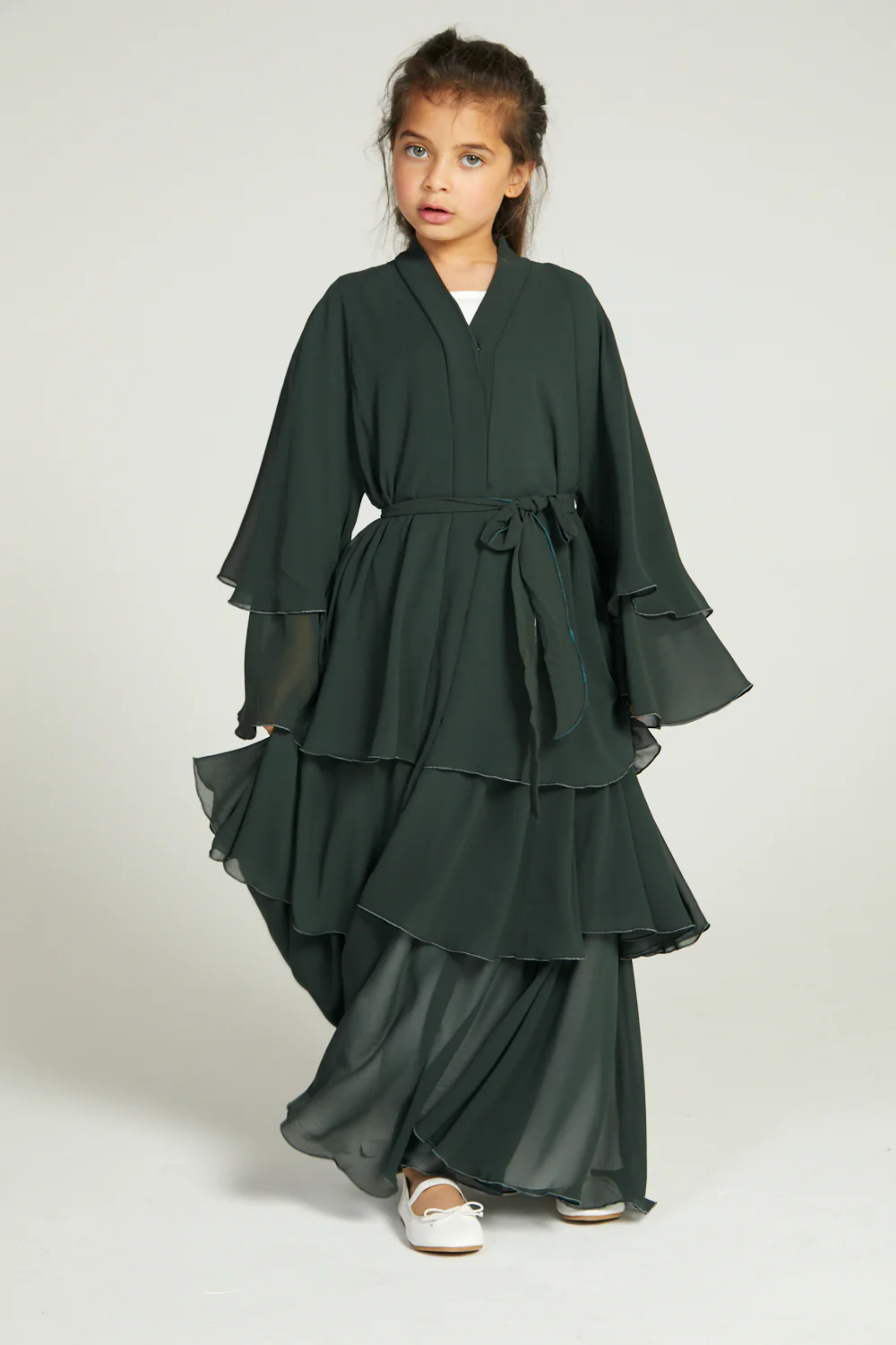 Perle Flottante : Abaya Enfant Kaki (foulard inclus)