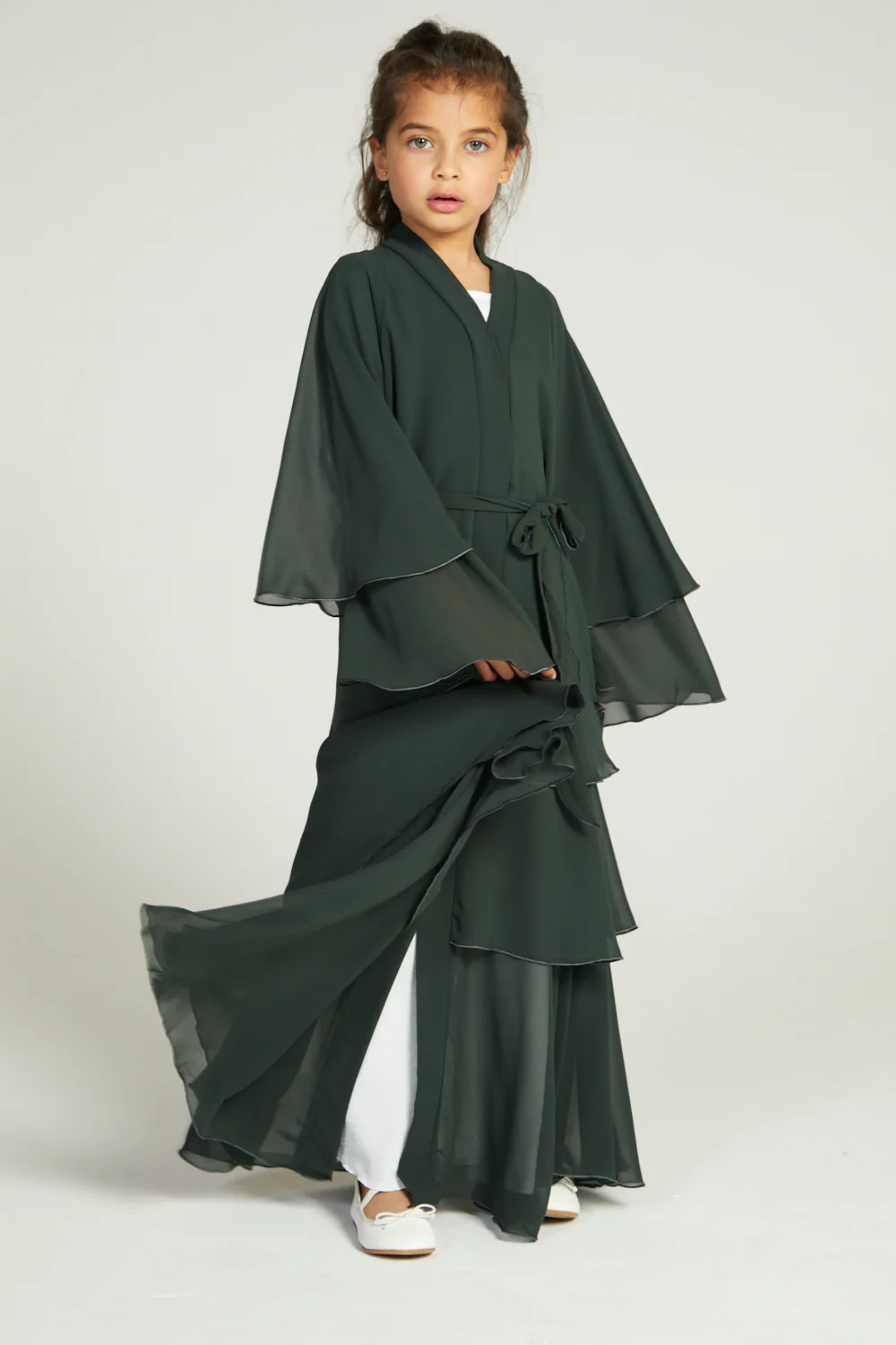 Perle Flottante : Abaya Enfant Kaki (foulard inclus)