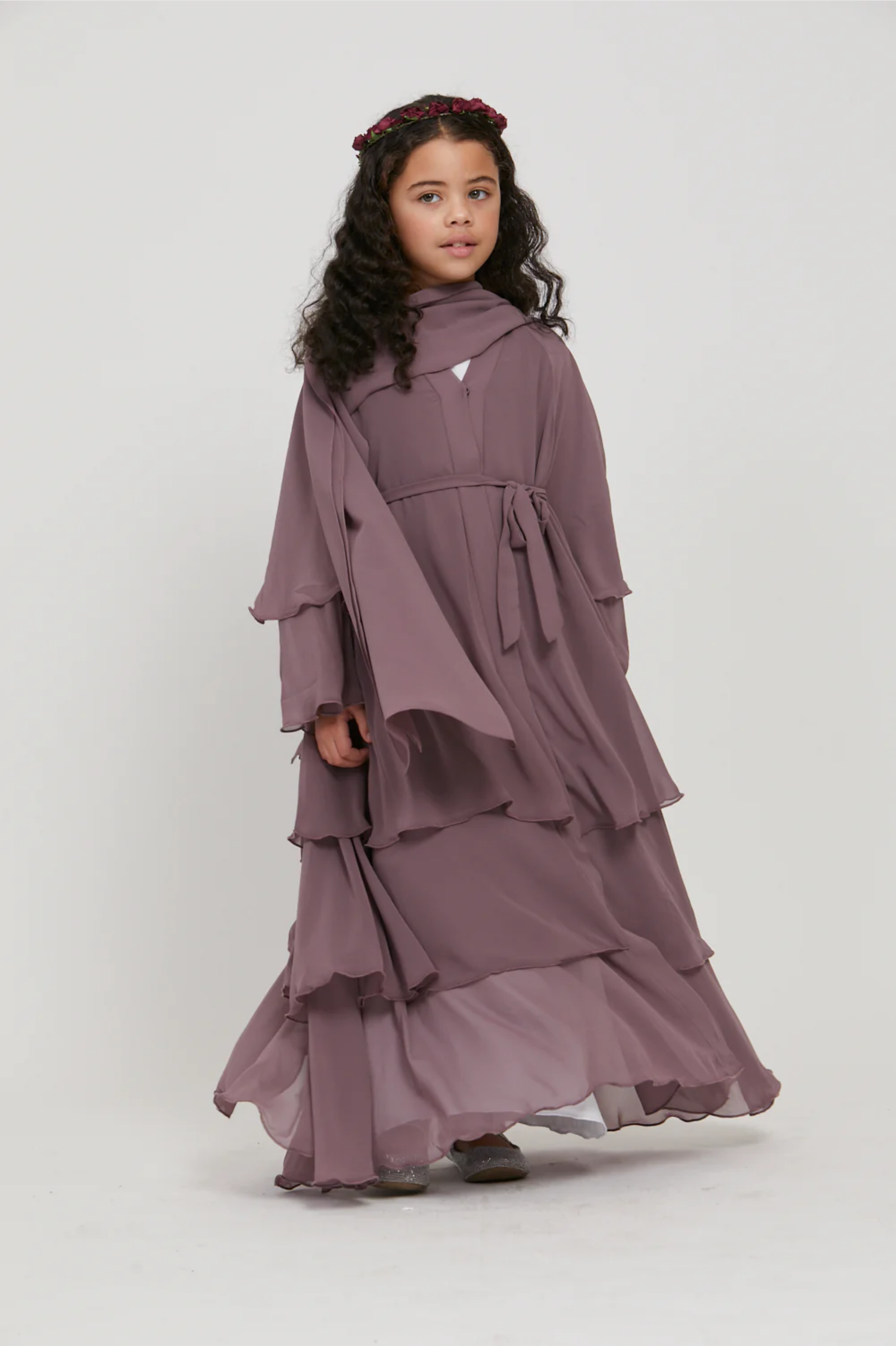 Perle Flottante : Abaya Enfant Prune (foulard inclus)